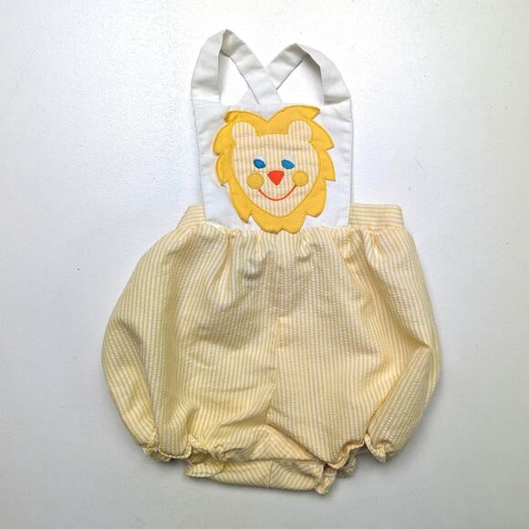 Vintage Nannette Sunsuit Baby Size 12m Yellow Lion Bubble Romper - Picture 1 of 5